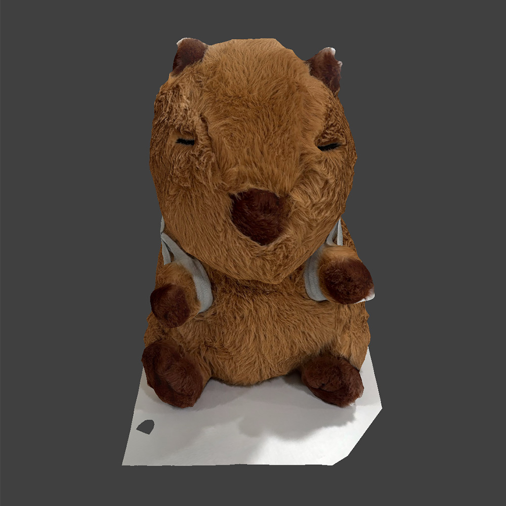 This is the 3d model of a stuffed capybara in meshmixer after using scaniverse.